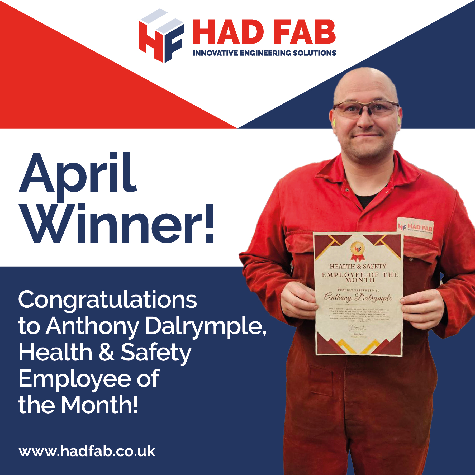 Celebrating Safety Excellence: Had Fab’s Health & Safety Employee of the Month – April 2025
