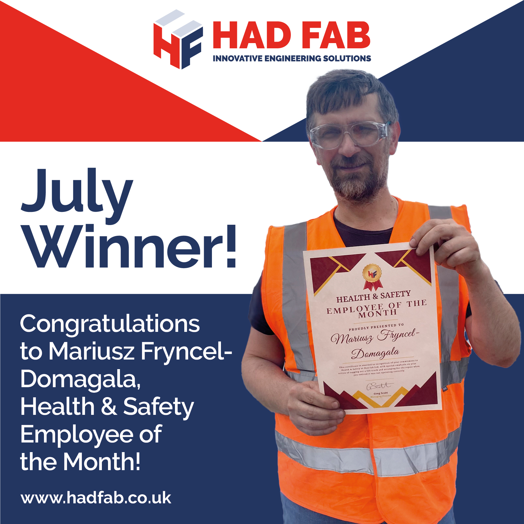 Celebrating Health & Safety Excellence: July’s Employee of the Month at Had Fab